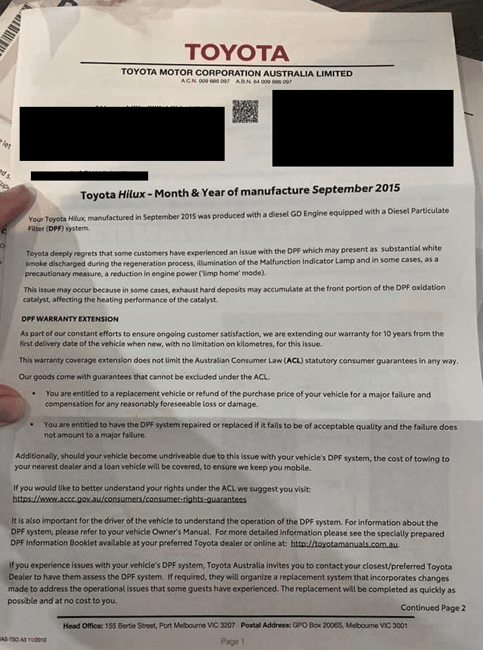 DPF letter 10 year warranty