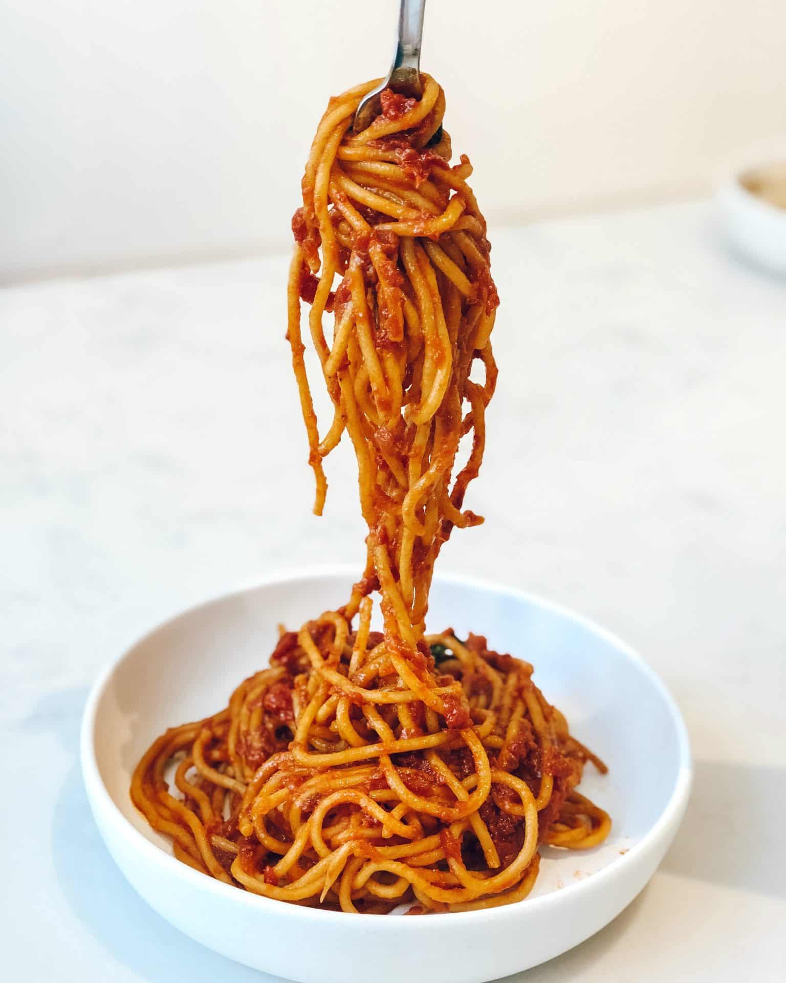 Spaghetti bolognese in a bowl
