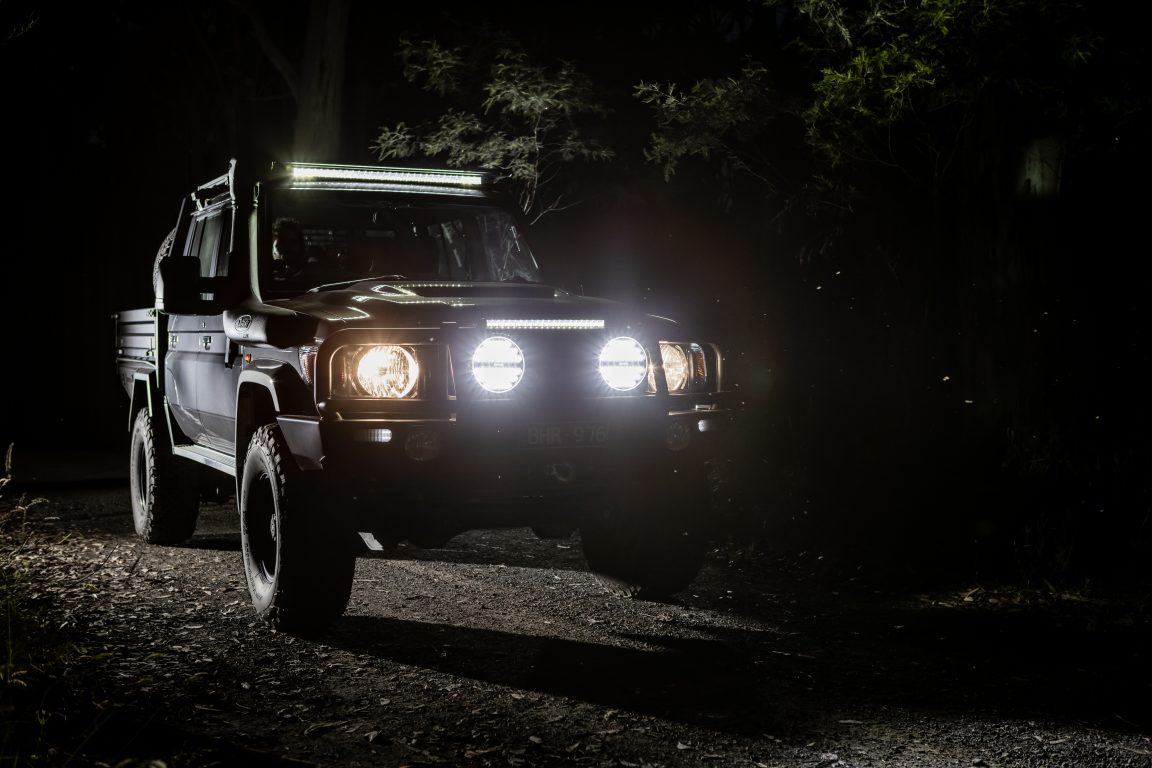 Car with LED Roadvision lights