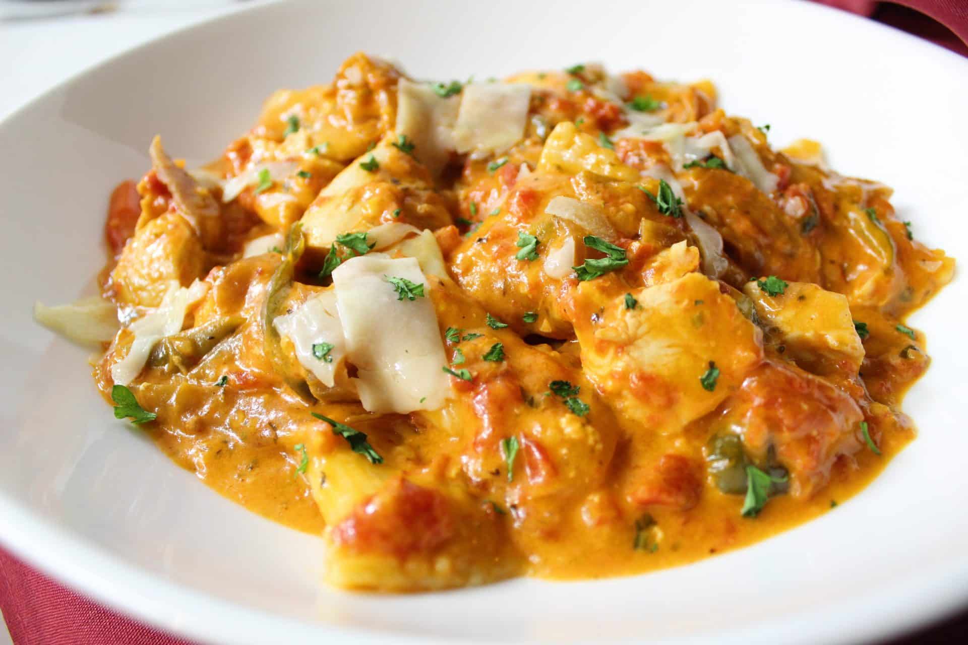Chicken curry served in a bowl