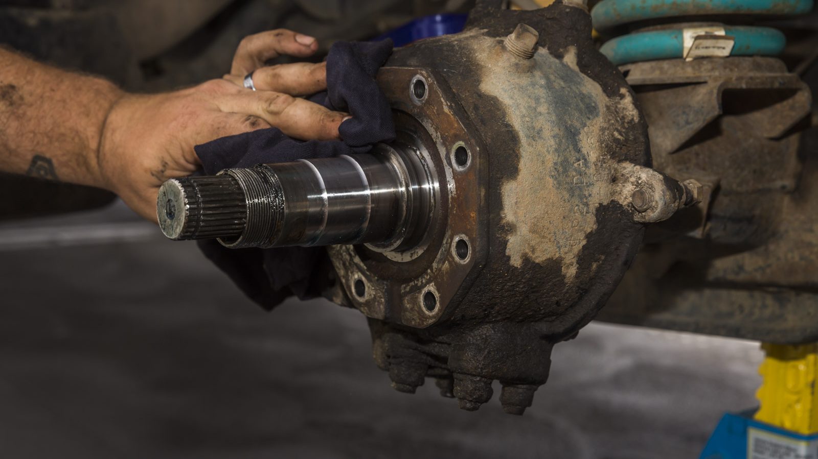 A LandCruiser stub axle ready for new wheel bearings