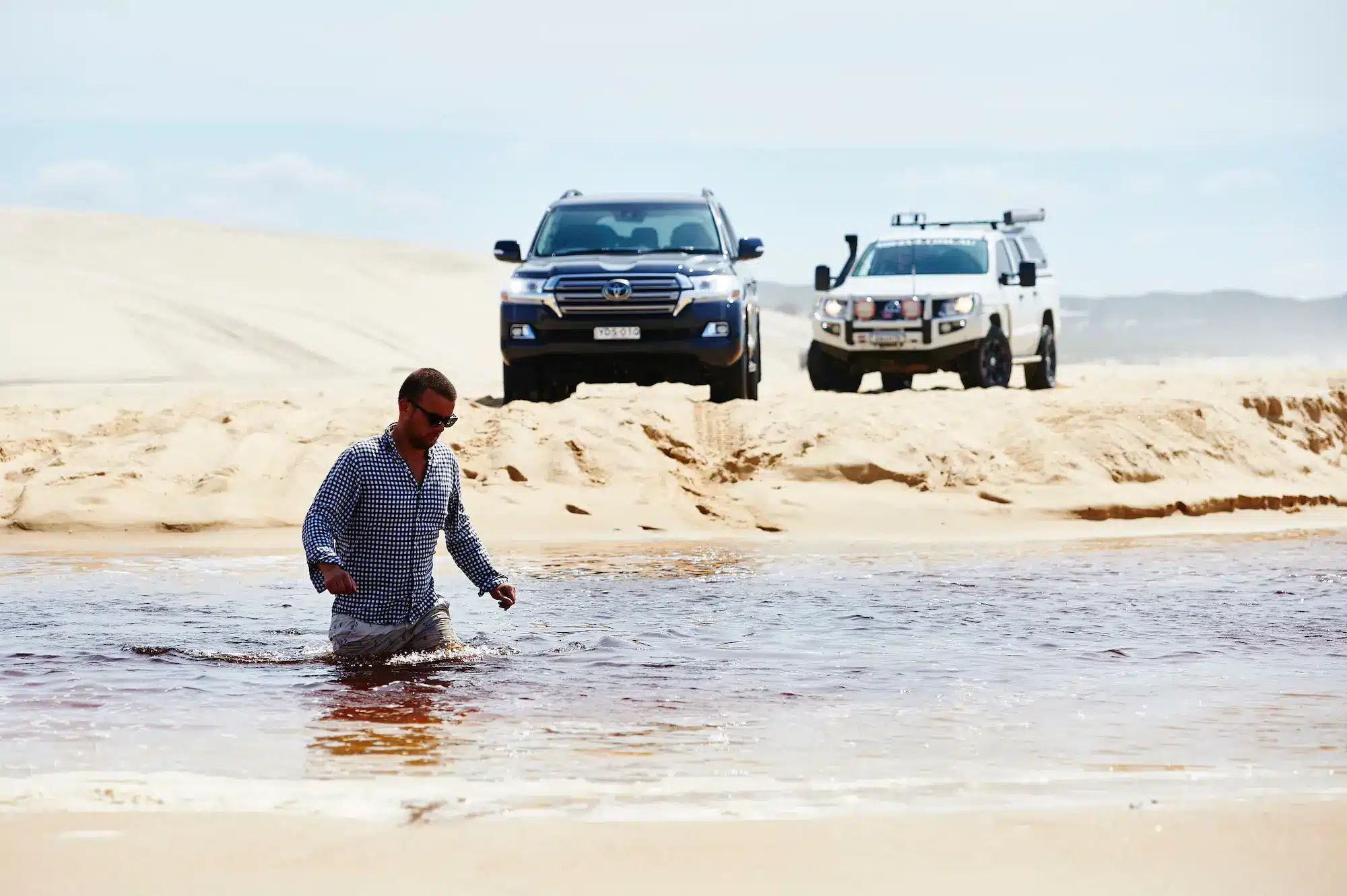4X4 Water crossing on sand