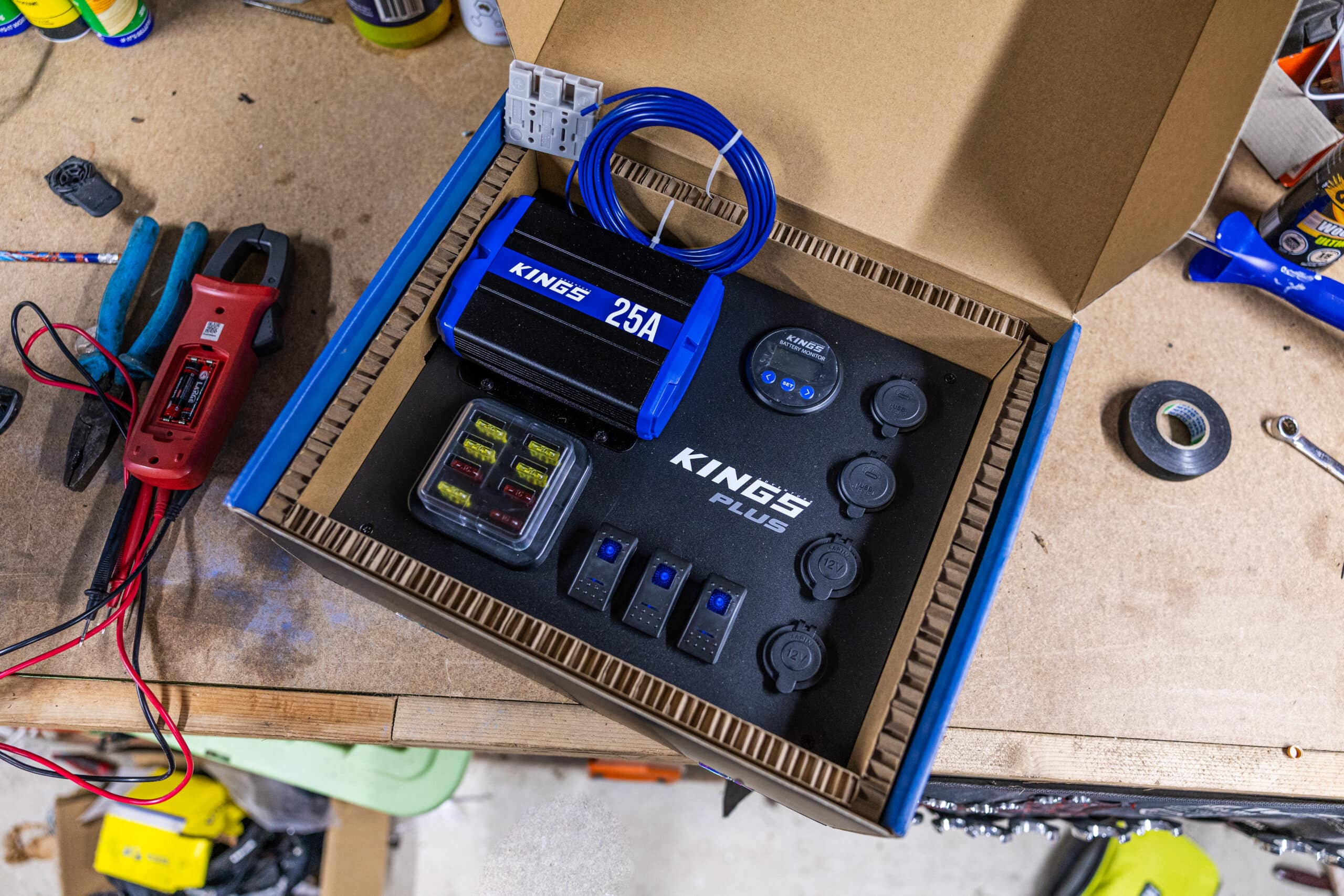 Kings Premium Control Box kit laid out with components and warranty card