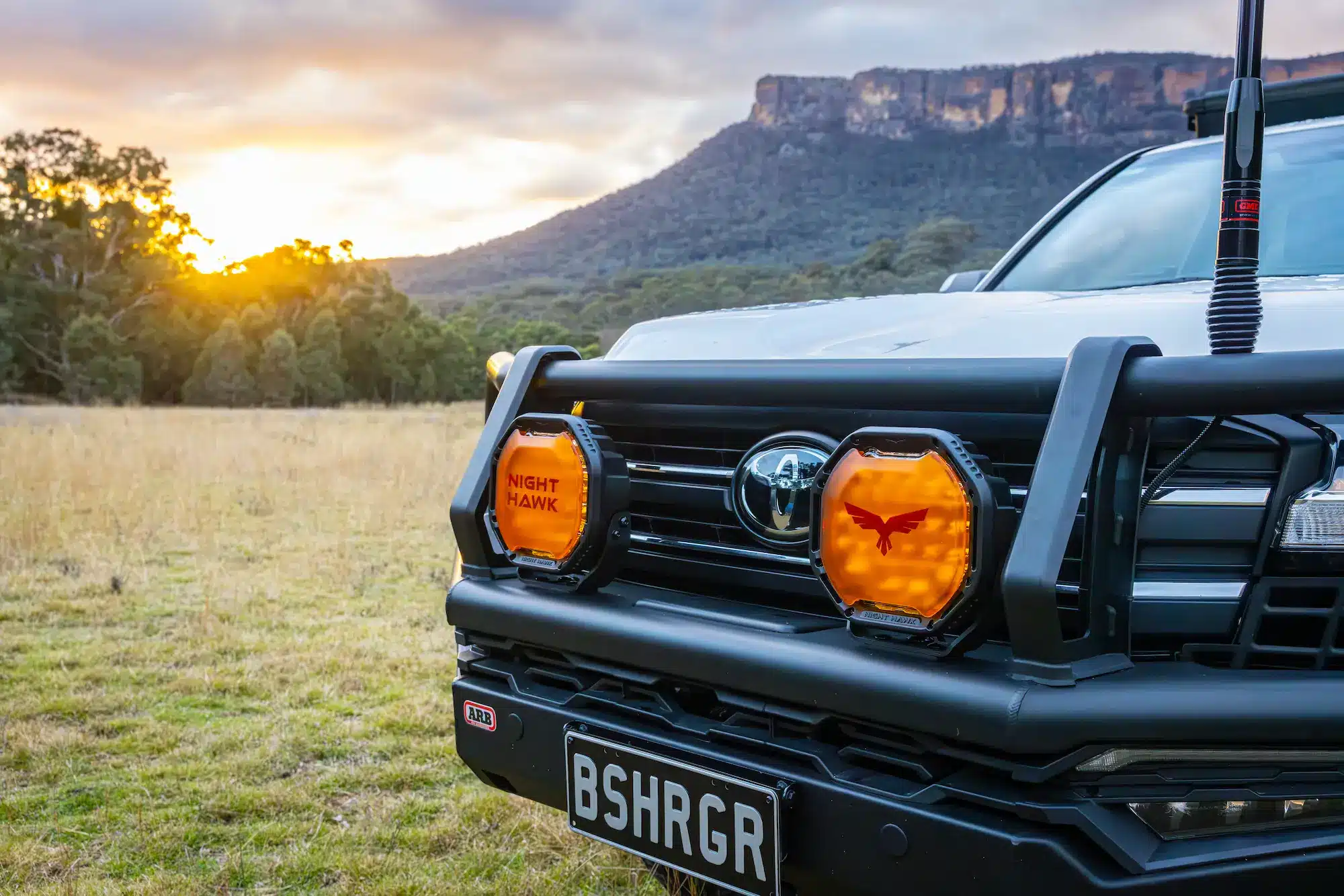 Night Hawk ADV driving lights on touring vehicle