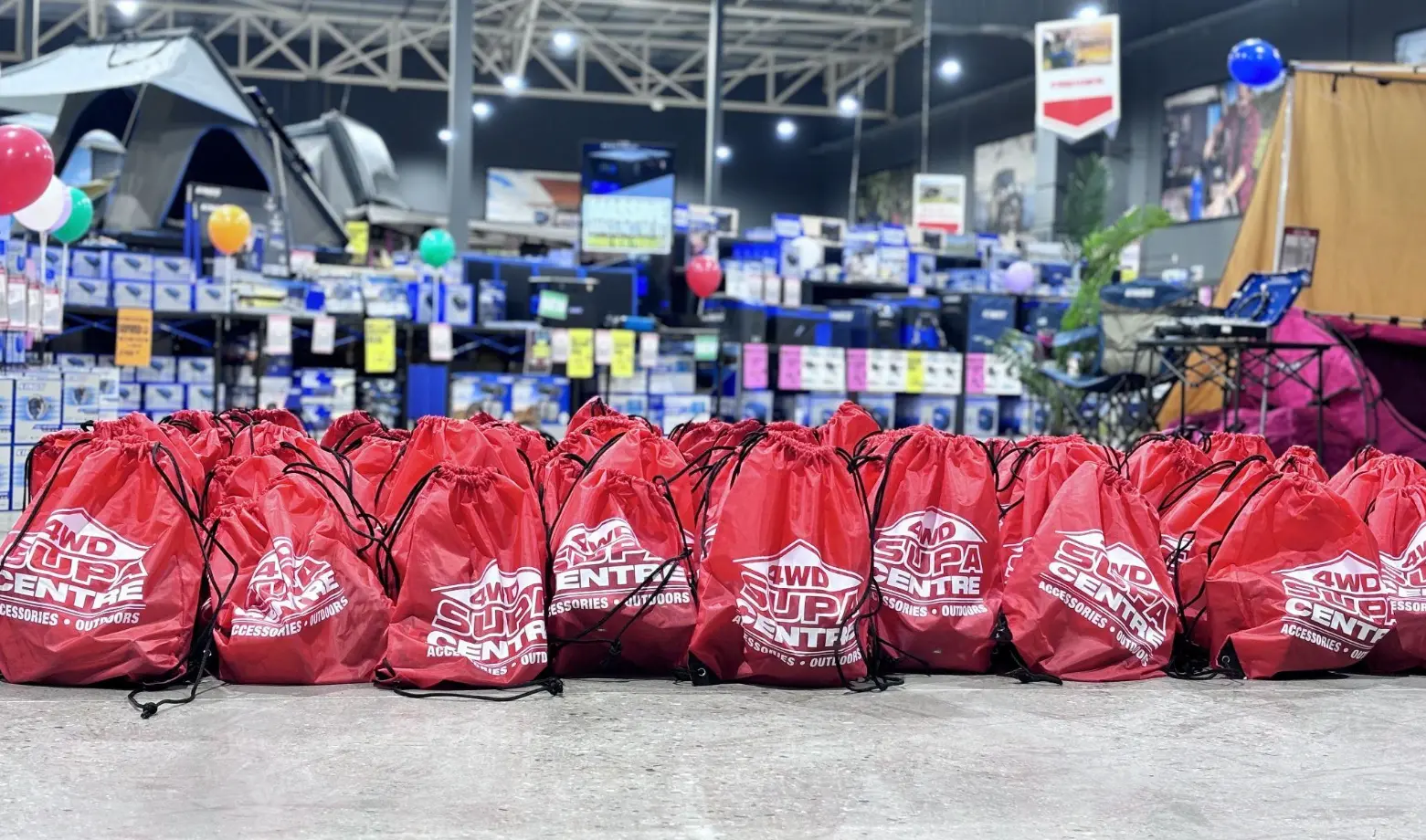 The first 100 customers through the doors each day receive a showbag of Adventure Kings gear