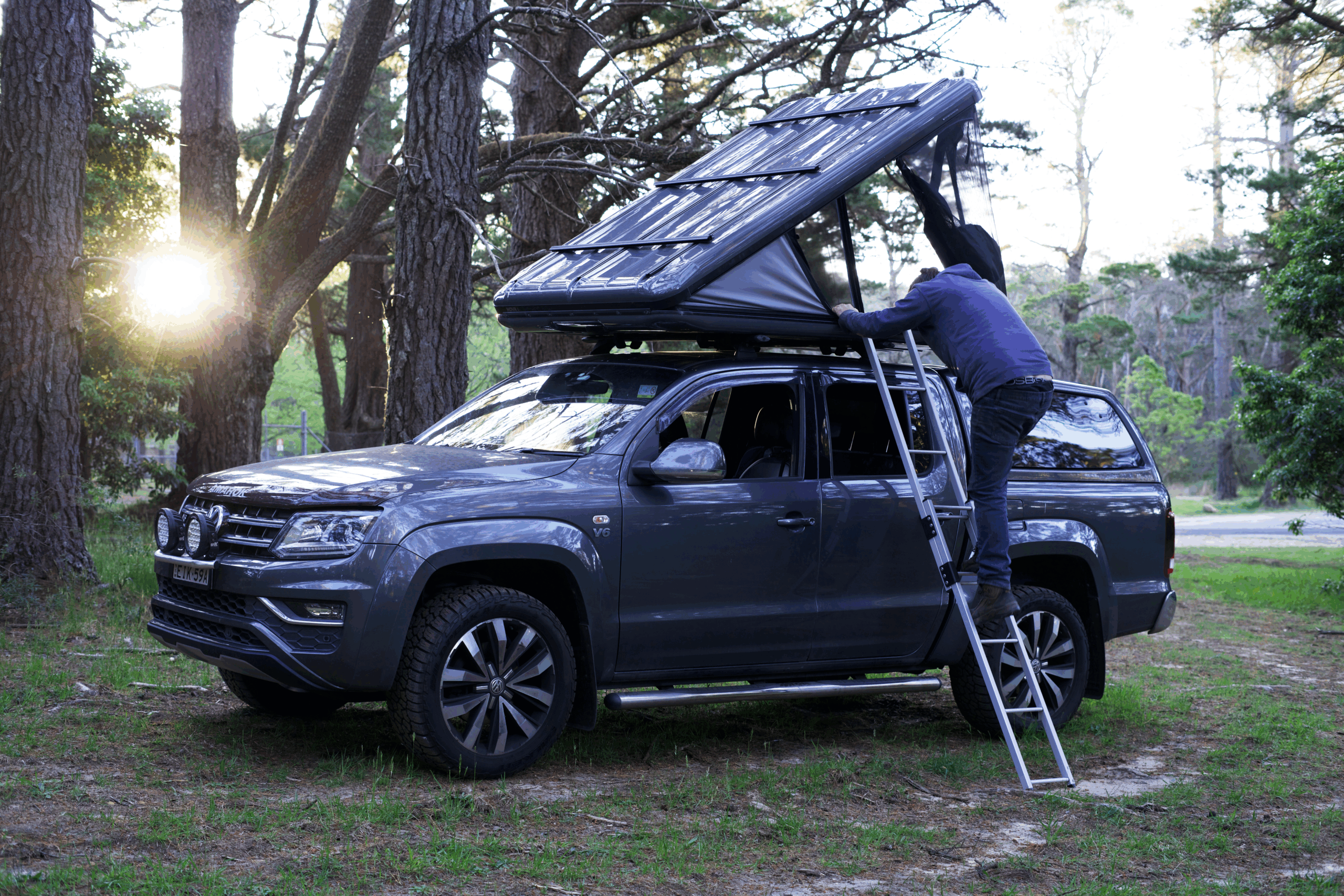 Rooftop tent interior with room for two adults sleeping