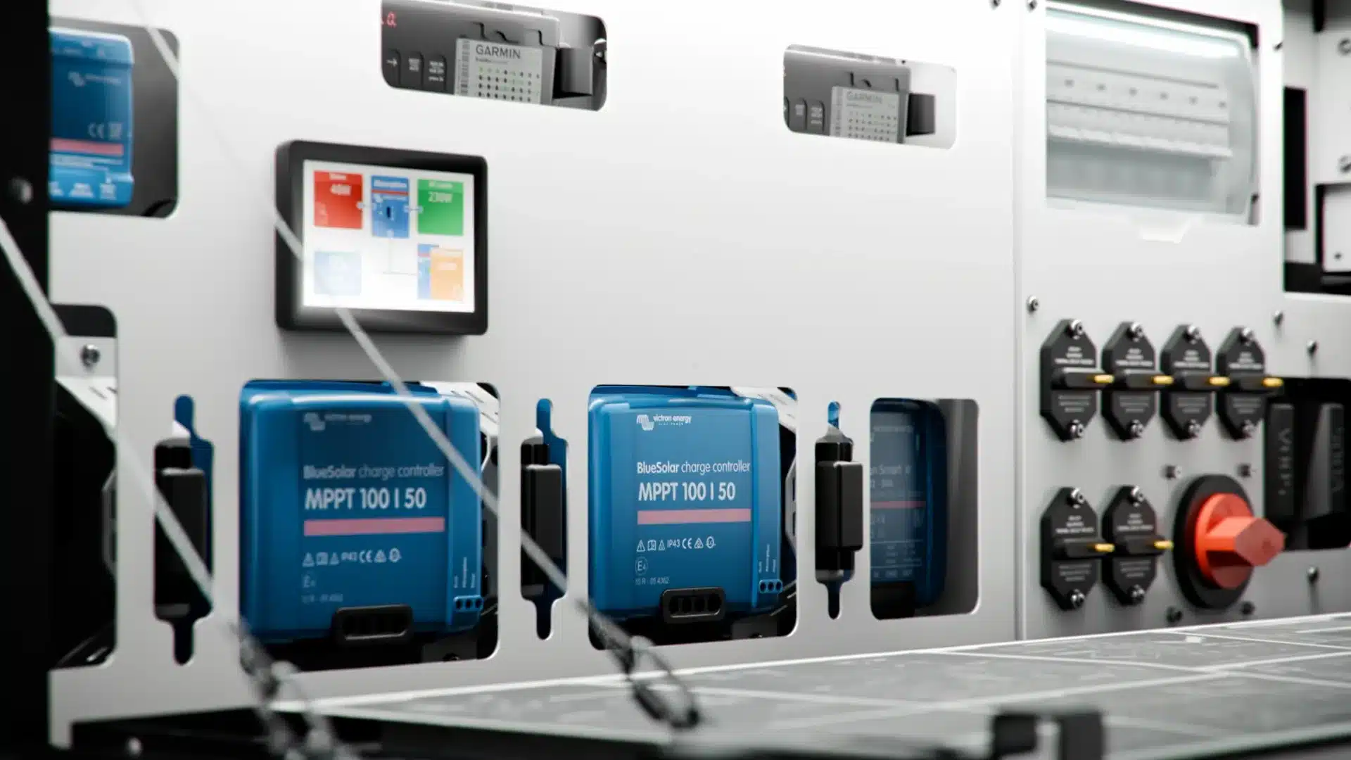 Victron power system components and wiring detail