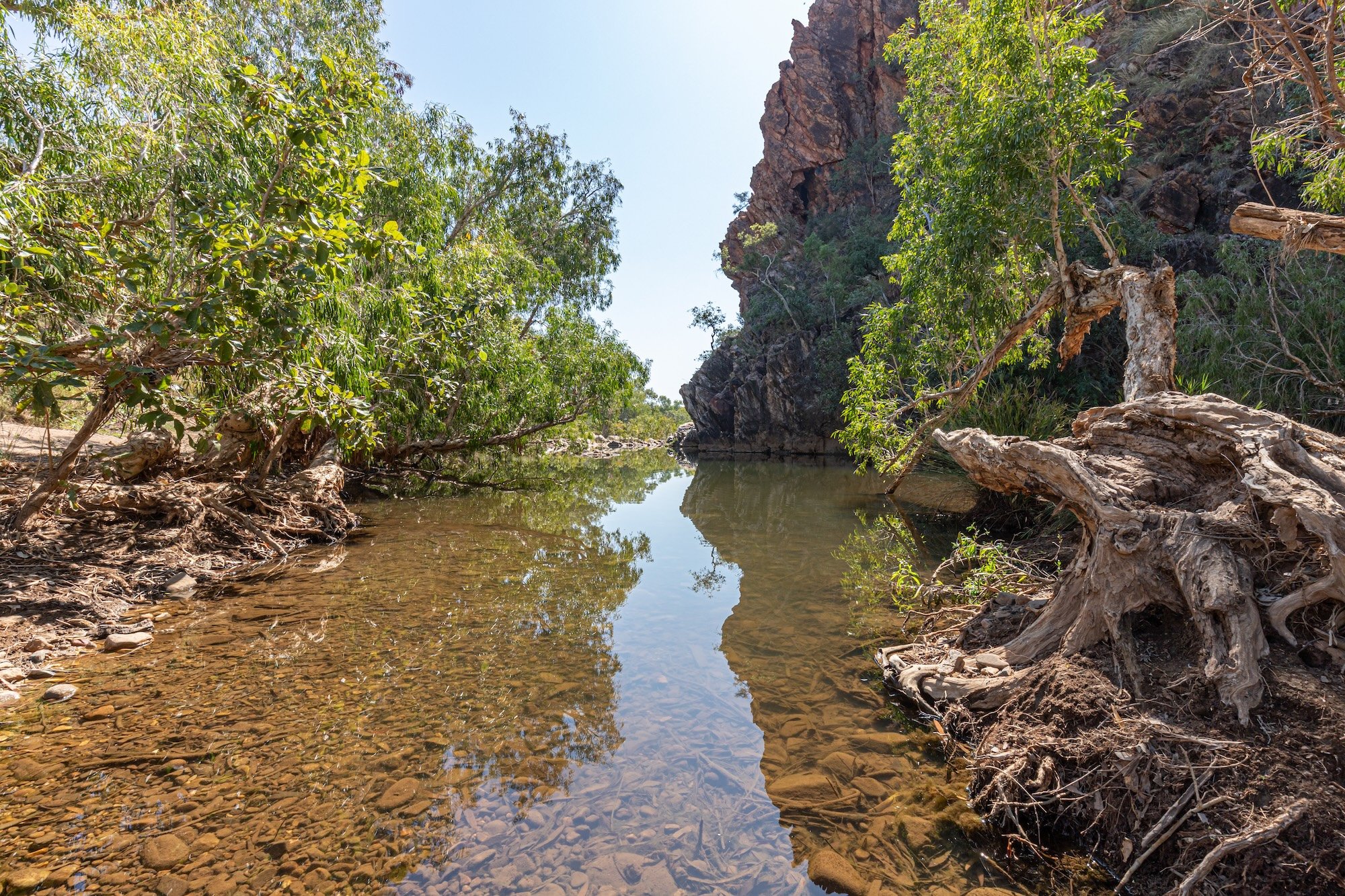 Sawpit Gorge on Duncan Road Kimberley at midday showing camping area