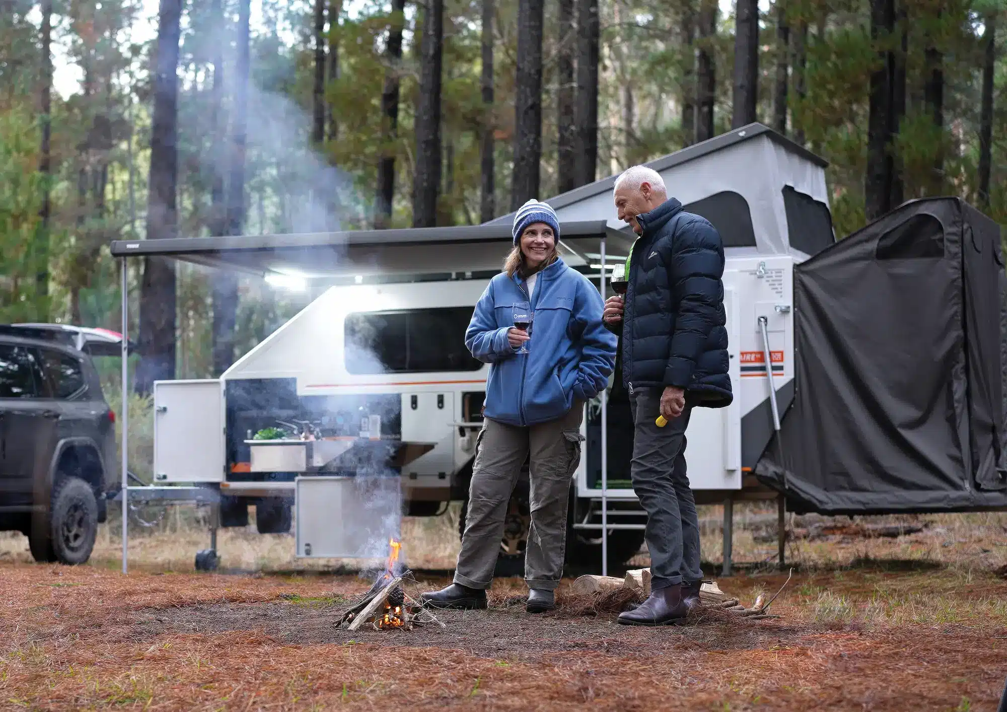 Family camping with Offline Campers Good Design Award winning Solitaire hybrid camper