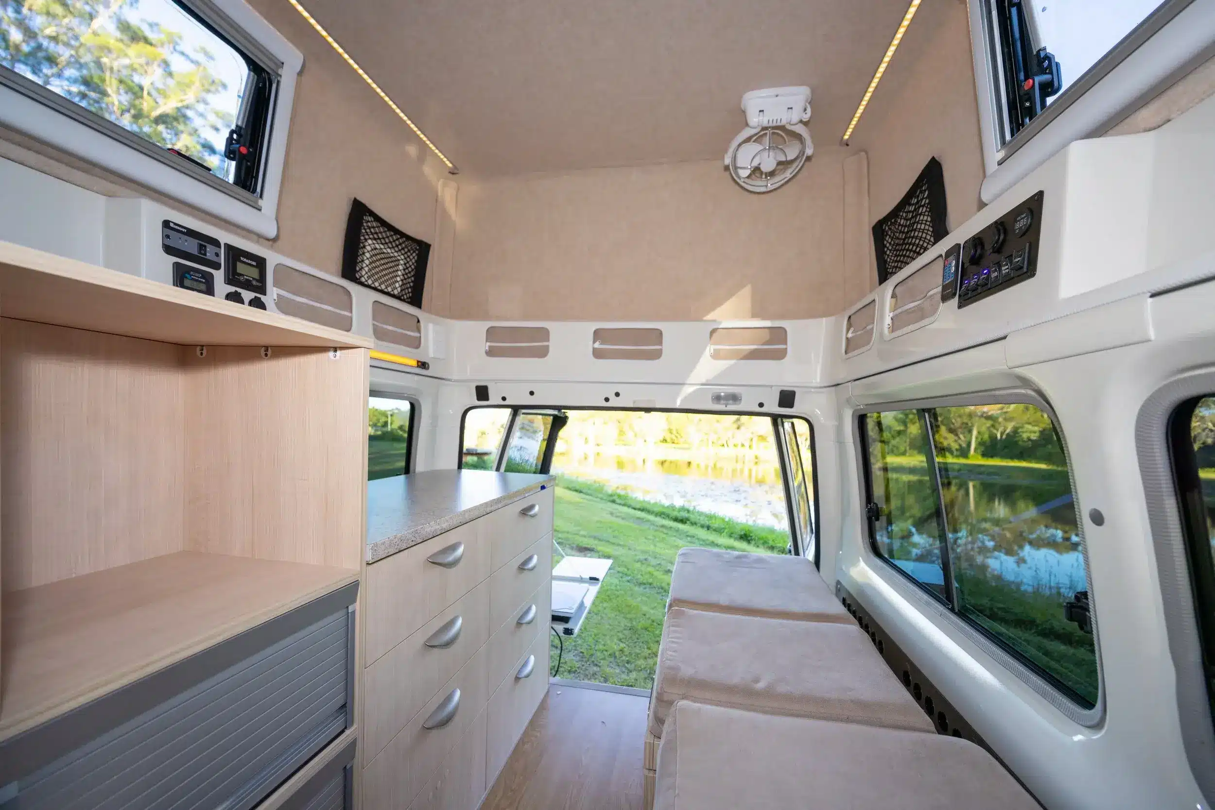 Bonetti Campers Cruisinator review: Interior view of the Hightop showing standing room