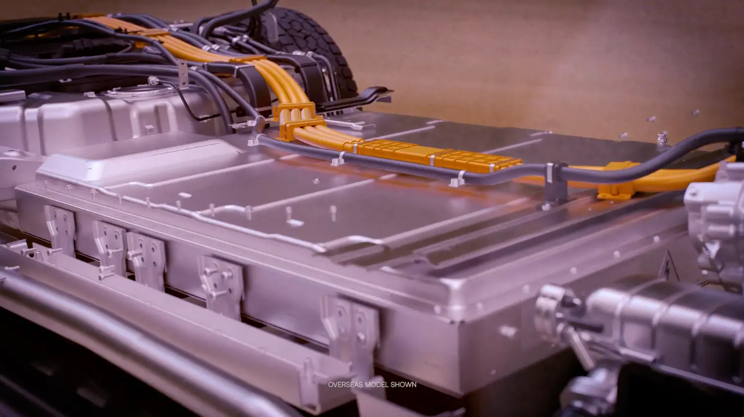 Under-chassis view of the JAC 31.2kWh LFP battery pack.