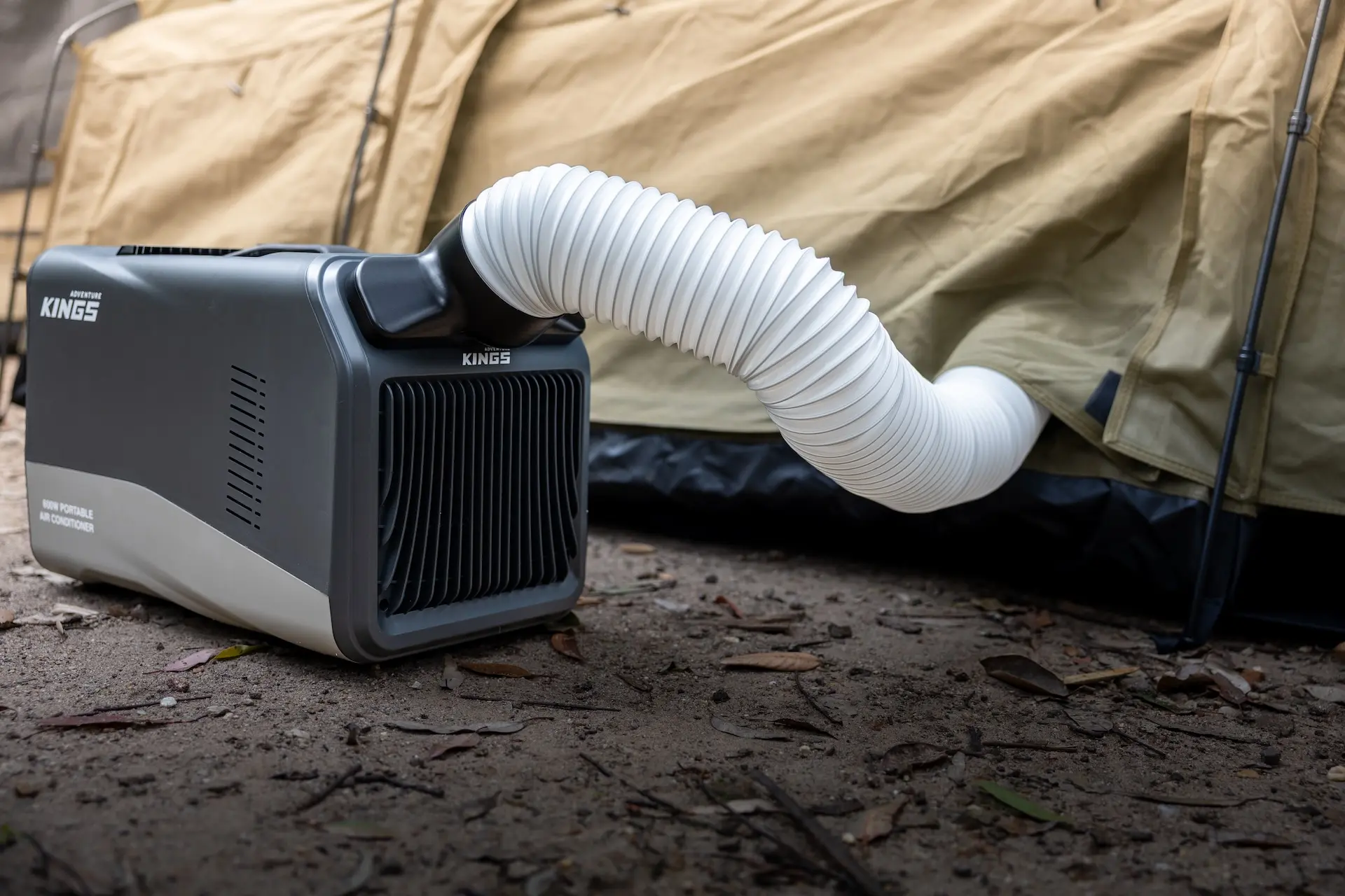 Kings Portable Air Conditioner: Operational unit in a camping canopy environment