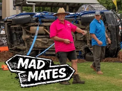 MadMates MadMatt and Lucas Bree performing a live 4WD rollover recovery demonstration at the 2026 Sydney 4X4 Show